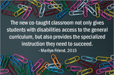 The new co-taught classroom not only gives students with disabilities access to the general curriculum, but also provides the specialized instruction they need to succeed. Marilyn Friend, 2015