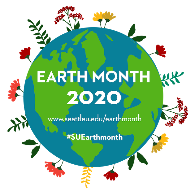 earth month logo: an earth surrounded by multicolored flowers