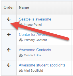 Screen shot of how to change the order of content in a section