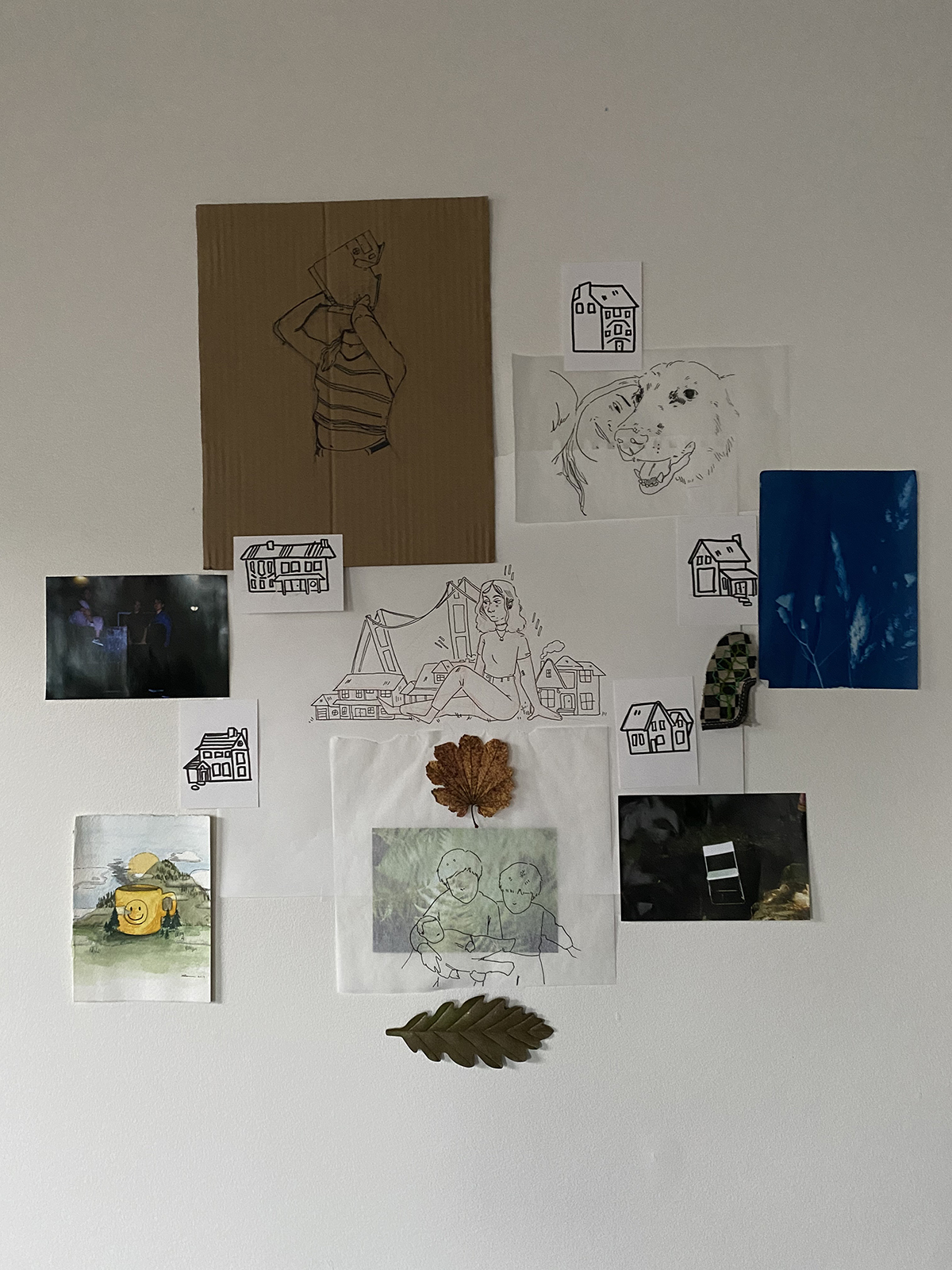 Grouping of drawings, paintings, and graphic artworks on a different sheets of paper