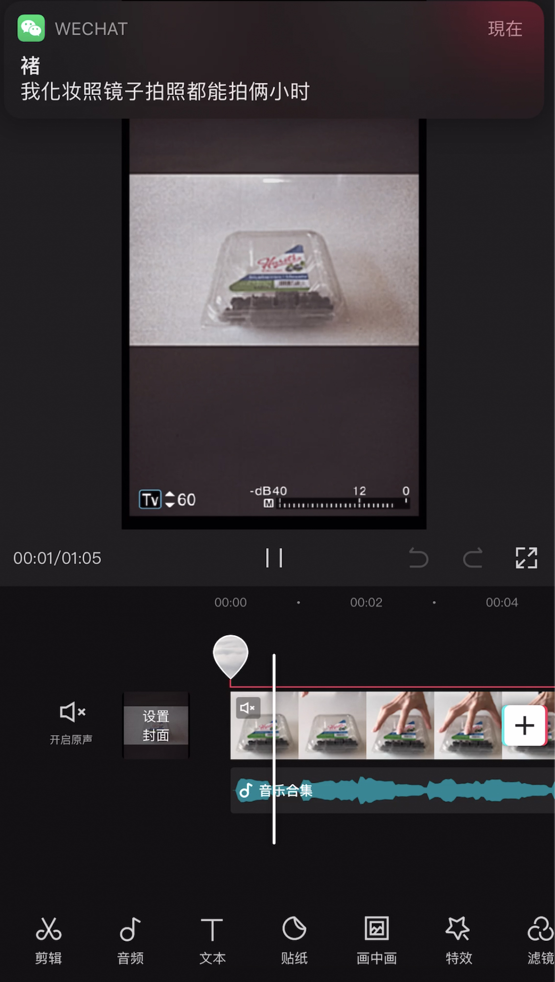 Video still of video editing interface presented on a phone.