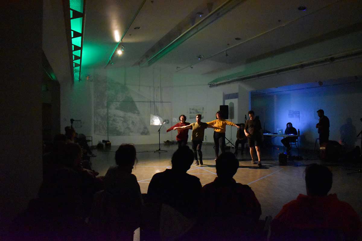 Performers dance with lights and video projection at Vachon Gallery 
