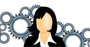 Cartoon of Business Women with gears behind her
