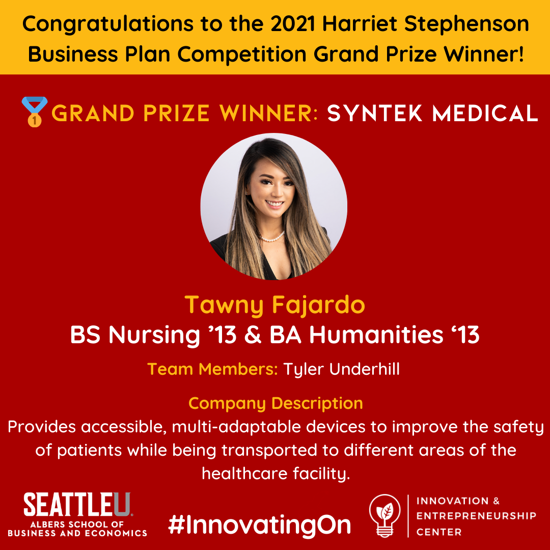 Grand prize winner of the 2021 Harriet Stephenson Busines, Headed by Tawny Fajardos Plan Competition is Syntek Medical