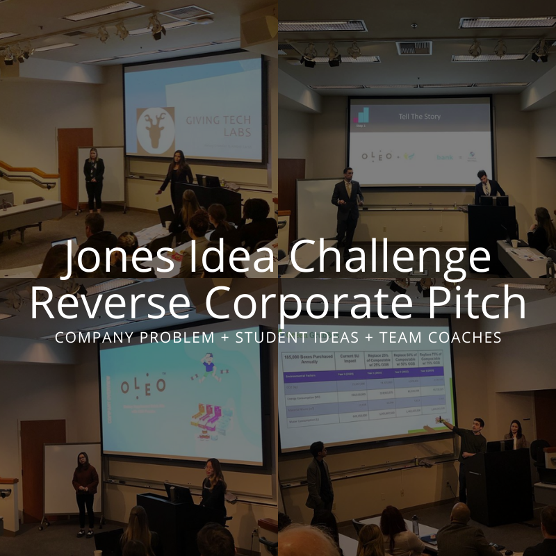 a college of four teams of students presenting during the 2020 Jones Idea Challenge Final  