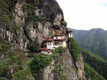 The iconic Taktsang Palphug Monastery (also called the Tiger's Nest temple) in Paro, Bhutan