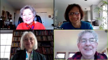 A zoom screen capture of four women who were a part of the same Honors cohort