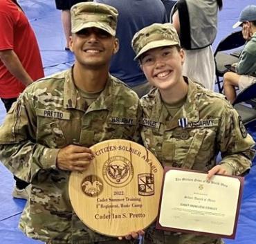 2 cadets in Army greens with awards