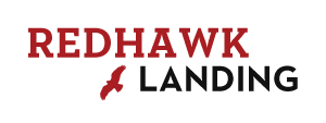 Logo of Redhawk (in red) Landing( in Black) image of a Redhawk