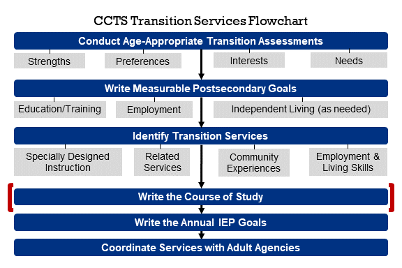 Transition Services Flowchart with Write the Course of Study highlighted 