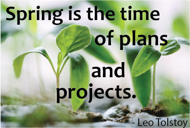 sprouting plants with quote: Spring is the time of plans and projects -Leo Tolstoy