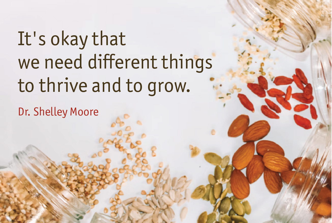 It's okay that we need different things to thrive and grow. Dr. Shelley Moore