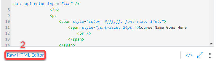 Screenshot of how to switch to the raw HTML editor
