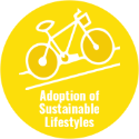 Graphic for Laudato Si' Action Platform Goal 4. There is a yellow circle with white illustration and white text reading 
