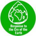 Graphic for Laudato Si' Action Platform Goal 1. There is a green circle with white illustration and white text reading 