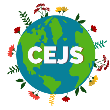Image of Earth, surrounded by flowers, with CEJS written in the middle