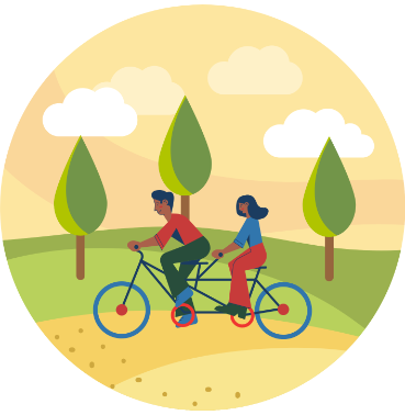 Two Cartoon characters on a bike
