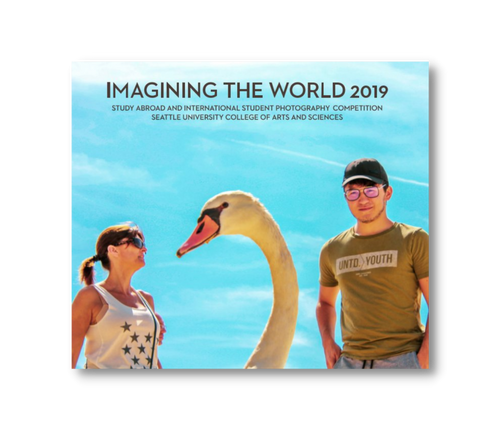 Book cover with photo of two people and a swan