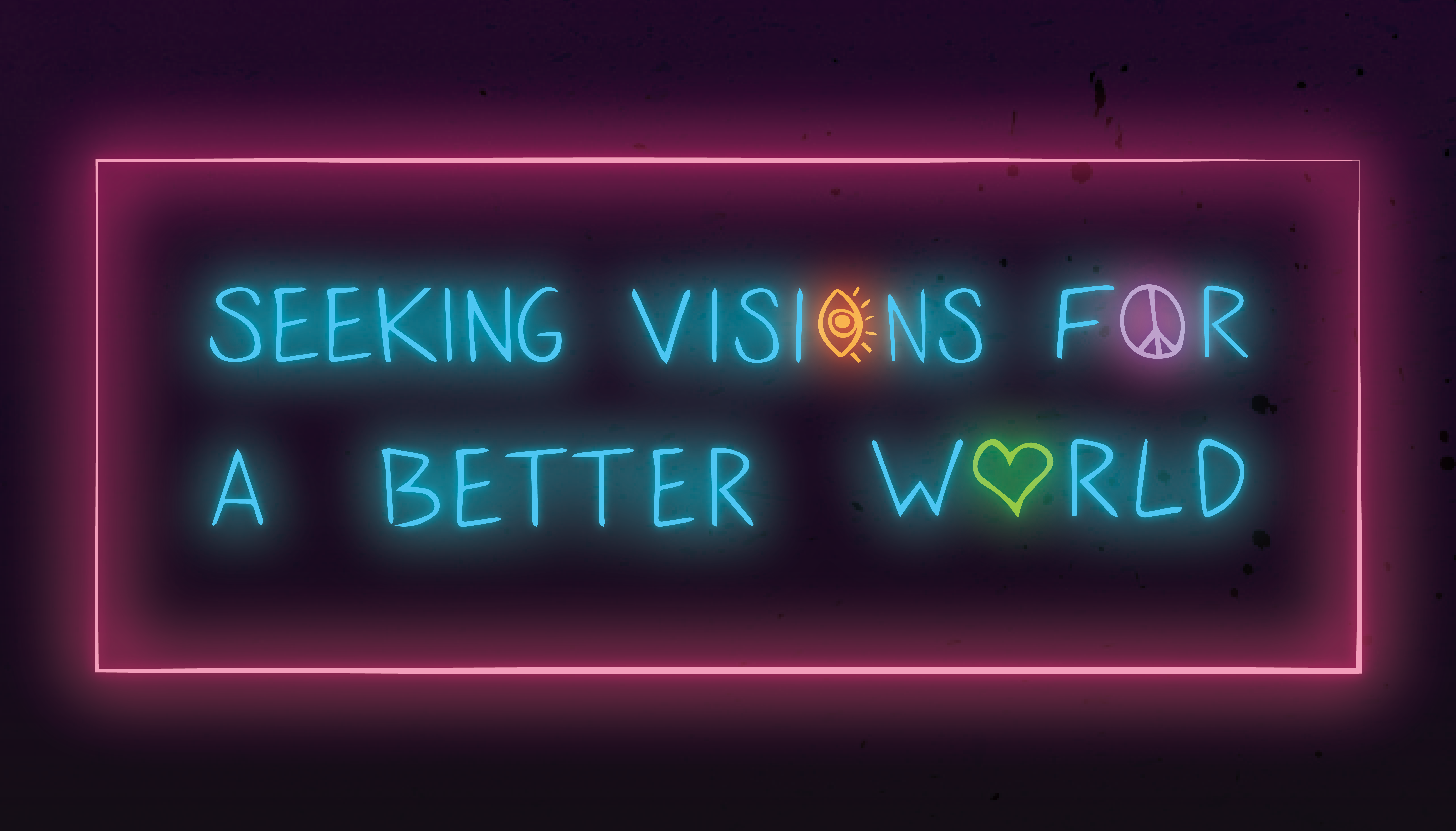 Banner with a neon-like image that says 