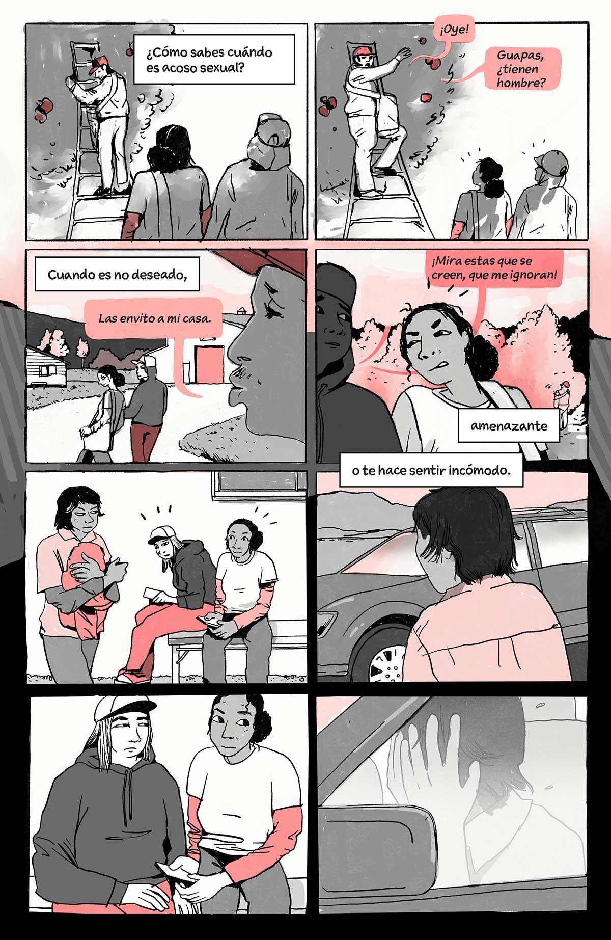 comic page by Myra Lara showing guidebook for ending sexual harassment for agriculture workers