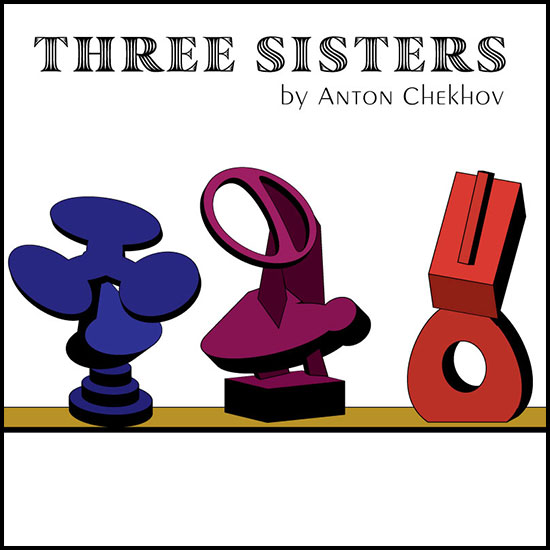 graphic logo of three abstract forms representing the three sisters and text