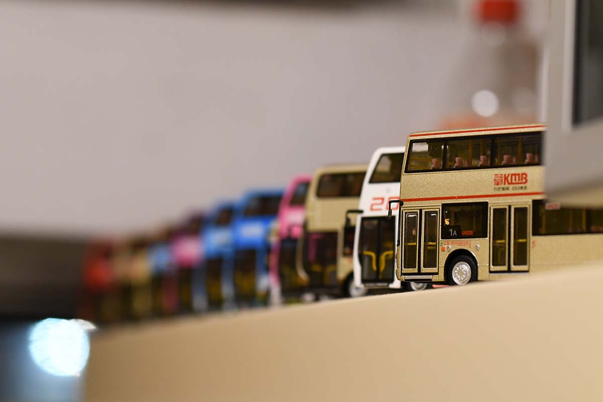 photograph of toy busses