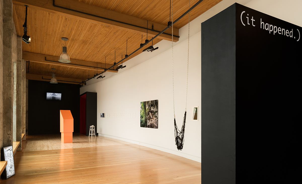 Image of entire exhibition of sculptures, video, and works on paper installed at Hedreen Gallery