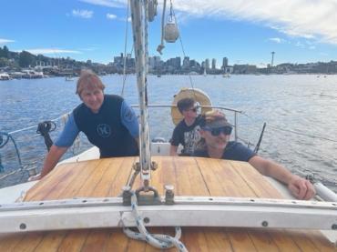 Kirsten Thompson, John Trafton, and Craig Downing on Film Faculty sailing trip