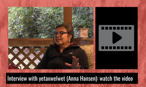 Image of yetaxwelwet (Anna Hansen), with play video icon and text