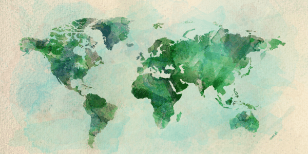 World map in green and blue