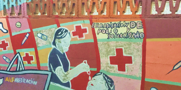 Health professions and social work - Mural in Nicaragua showing nurse giving polio vaccine to child 