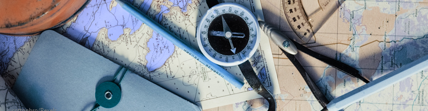 compass map protractor on a map background