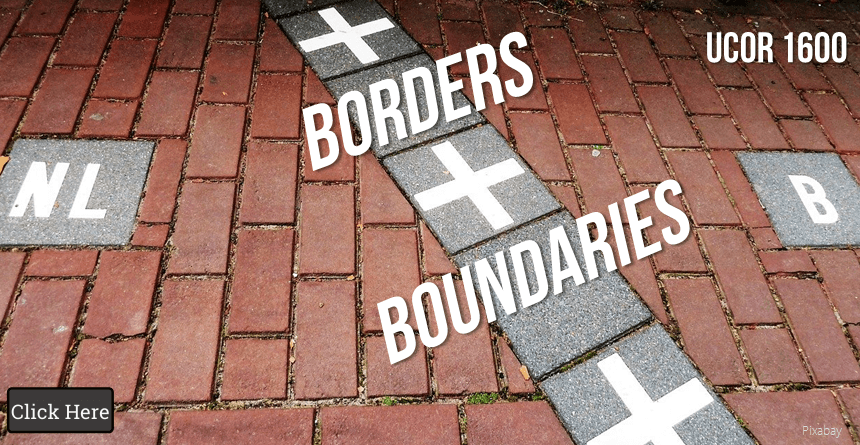 Borders & Boundaries title on cobblestone background