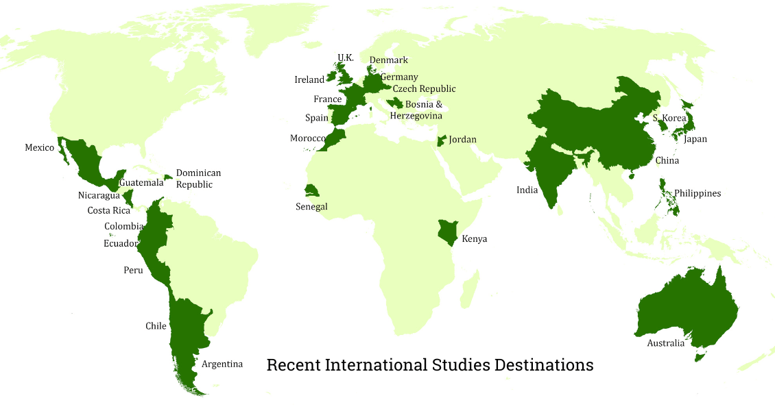 World Map with SABD locations in dark green