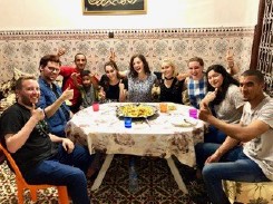 Students enjoy a meal in Morocco
