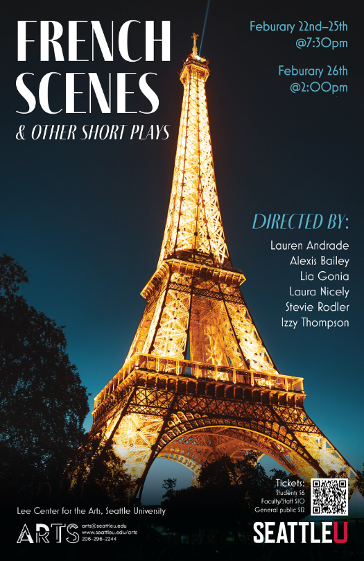 Poster with the Eiffel Tower and info about upcoming performances