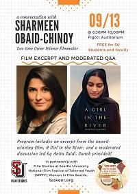 Flier for event with Sharmeen Obaid-Chinoy