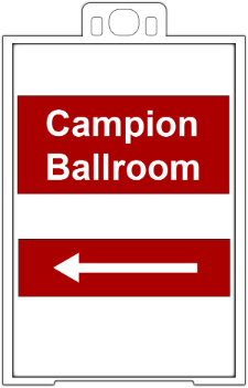Example of standard directional signage on a CES a-frame.