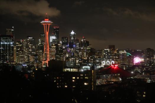 The Seattle skyline at night
