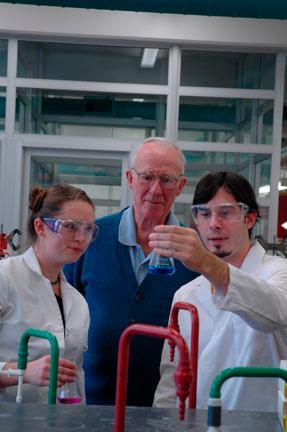 Don Hoba with students conducting experiments.
