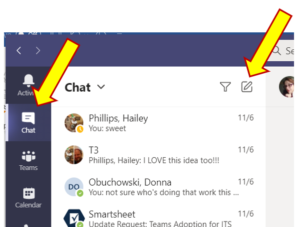 Cropped Image of chat button on Microsoft Teams