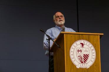 Fr. Greg Boyle lecturing at the Podium