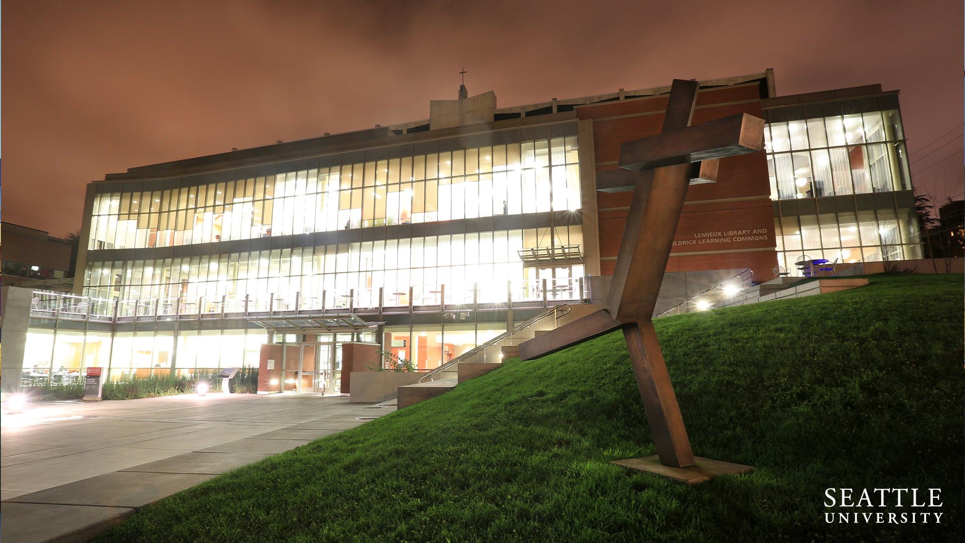 Lemieux Library and McGoldrick Learning Commons - Exterior at Night