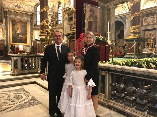 Paul Mullally with his wife and daughters in the Vatican