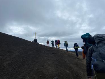 Hikers on a rocky mountain