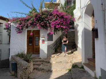 A person standing on stairs