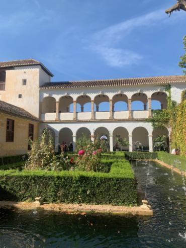 Garden and building in Granada, Spain