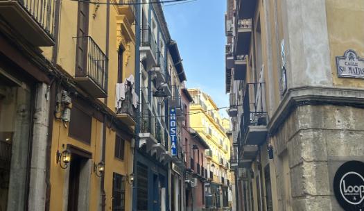 Spanish lined with building on both sides in Granada Spain