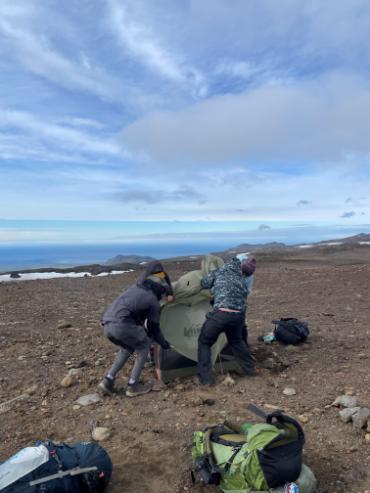 Tent being dismantled