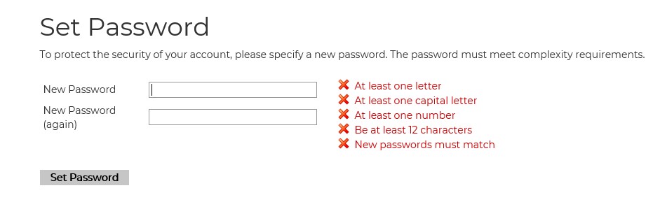 Screenshot of the password reset confirmation page.